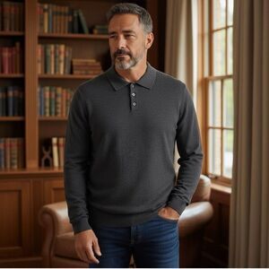 Allen Edmonds Cashmere Sweater Mens 2XL Charcoal Collared Preppy Luxury Business